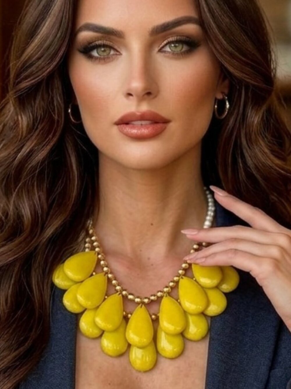 New! Statement Yellow Teardrop Bib Necklace